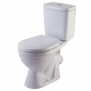 Унитаз-компакт Лира кнопка хром белый нижний подвод косой выпуск в комплекте 1/реж полипропилен козырьковая Rosa (Кировская керамика)