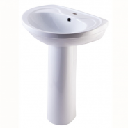 Умывальник Лира 55 белый 1 отверстие с пьедесталом 2 величины б/комплекта 550x470x200 Rosa (Кировская керамика)