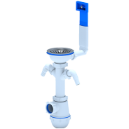 Сифон для мойки бутылочный нерж/сетка 3 1/2"x40 с 2 отводами и жестким переливом с корзинка-фильтр A0146 АНИ Пласт