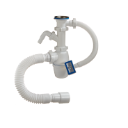 Сифон для мойки бутылочный нерж/сетка PP 1 1/2"x40 с гофрой 40/50 с отводом и переливом А-4010 Орио