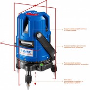 ЗУБР КРЕСТ 55 нивелир лазерный линейный, 4 верт, 3 гориз. линии, кейс,  20м,  точн. 0,3 мм/м